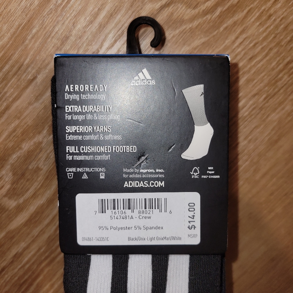 Adidas Adult Mens Cushioned AeroReady Crew Socks 3 Pairs Black Size 6-12 New - Picture 6 of 6